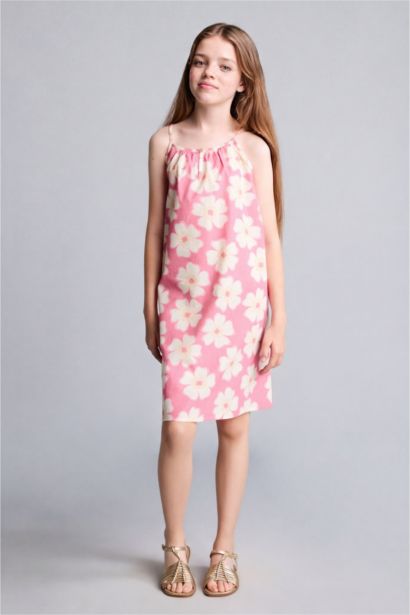 Robe à bretelles en viscose fleurie 100% coton pour fille