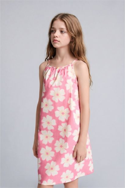 Robe à bretelles en viscose fleurie 100% coton pour fille