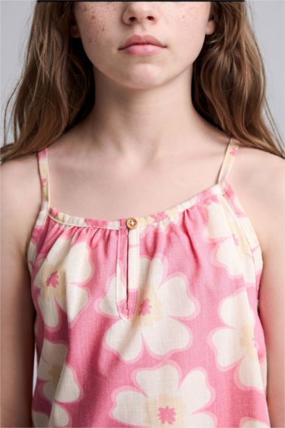 Robe à bretelles en viscose fleurie 100% coton pour fille