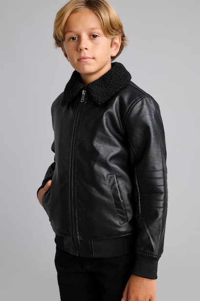 Boys Plush-Lined Polo Collar Jacket