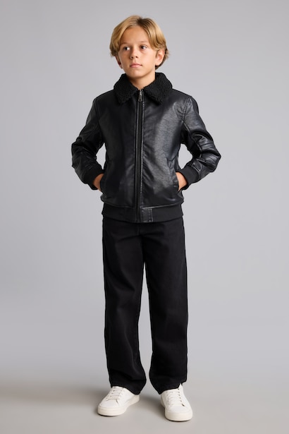 Boys Plush-Lined Polo Collar Jacket