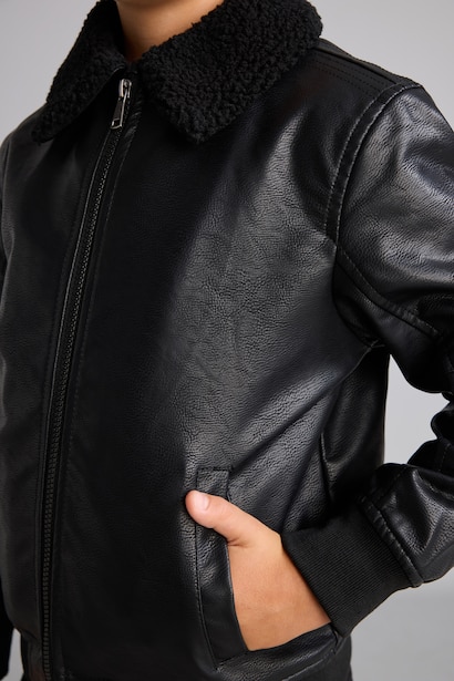 Boys Plush-Lined Polo Collar Jacket