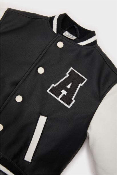 Erkek Bebek Su Geçirmez Kolej Yaka Nakışlı Cepli Çıtçıtlı Bomber Mont