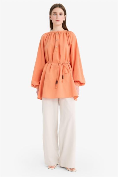 Keten Karışımlı Wide Leg Geniş Paça Flamlı Pantolon