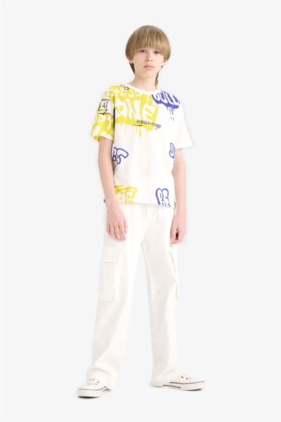 تيشيرت نص كم أولادي قصة عادية مطبوع برقبة مستديرة