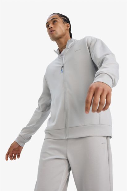 سويت شيرت بسوستة مطبوع قصة عادية بياقة عالية بجيب مزدوج