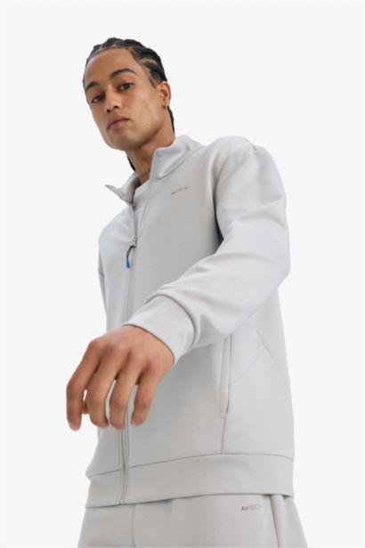 سويت شيرت بسوستة مطبوع قصة عادية بياقة عالية بجيب مزدوج