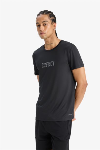 Slim Fit Dar Kesim Bisiklet Yaka Esnek Kumaş Baskılı Sporcu Kısa Kollu Tişört