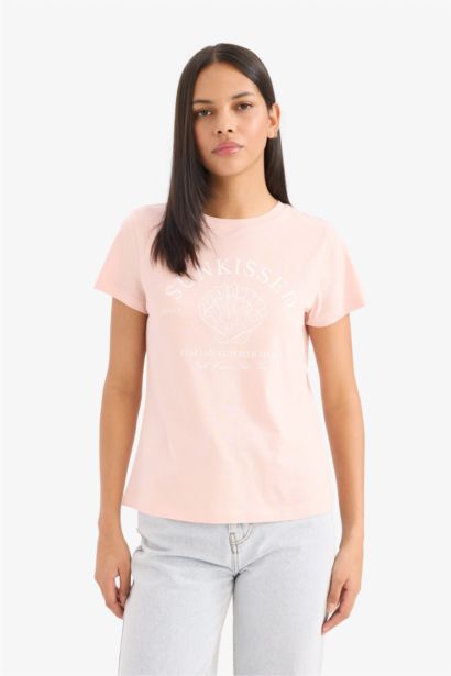 تيشيرت نص ردن قصة عادية وياخة مستديرة بطبعة بحر