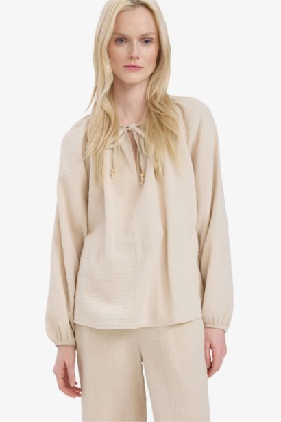 Oversize Fit Crew Neck Long Sleeve Blouse