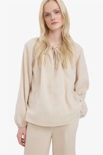 Oversize Fit Crew Neck Long Sleeve Blouse