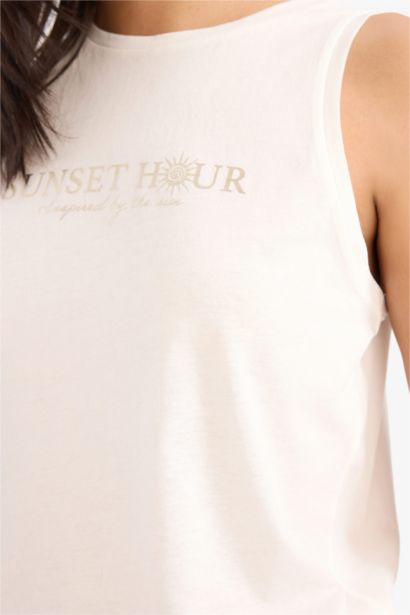 Regular Fit Slogan Crew Neck Tank Top