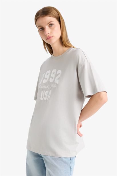 Oversize Fit Crew Neck Printed Cotton T-Shirt