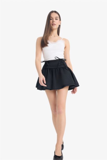 A Kesim Normal Bel Penye Astar Poplin Mini Etek