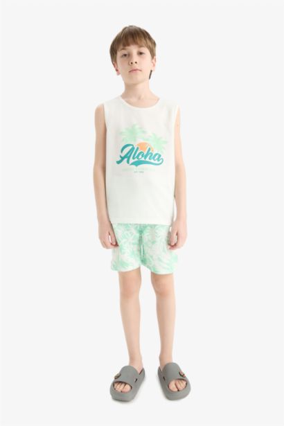 Мальчиковый комплект из двух частей с принтом: майка и шорты для плавания