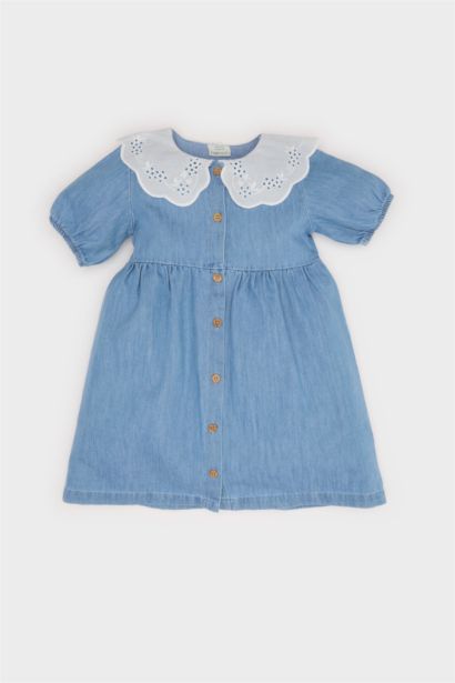 Baby Girl Wide Lace Collar Denim Dress