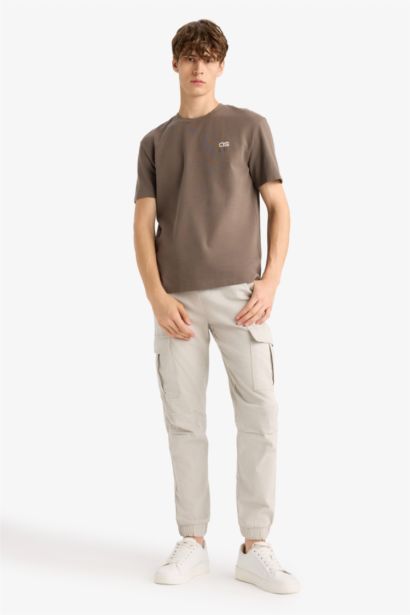 Regular Fit Elastic Waist Gabardine Cargo Pants