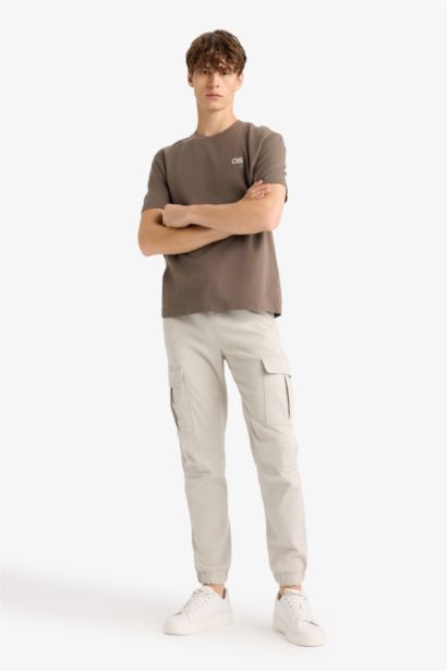 Regular Fit Elastic Waist Gabardine Cargo Pants