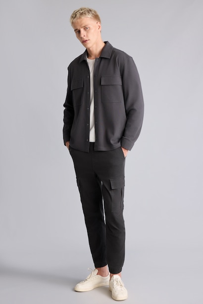 Cargo Pocket Elastic Waist Jogger Fit Gabardine Trousers