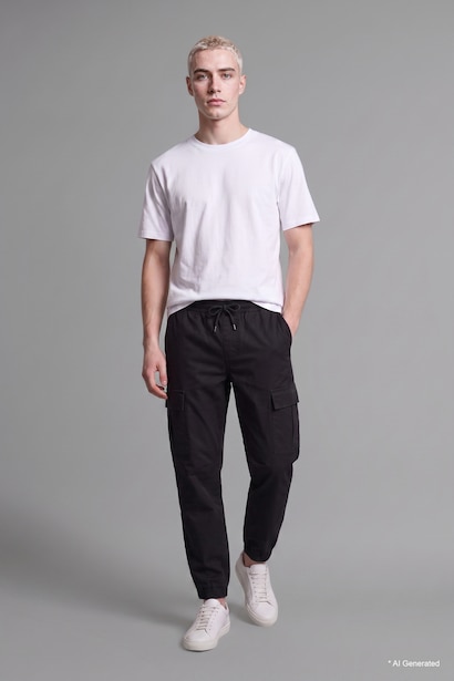 Cargo Pocket Elastic Waist Jogger Fit Gabardine Trousers