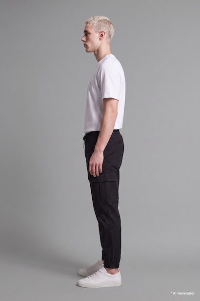 Cargo Pocket Elastic Waist Jogger Fit Gabardine Trousers