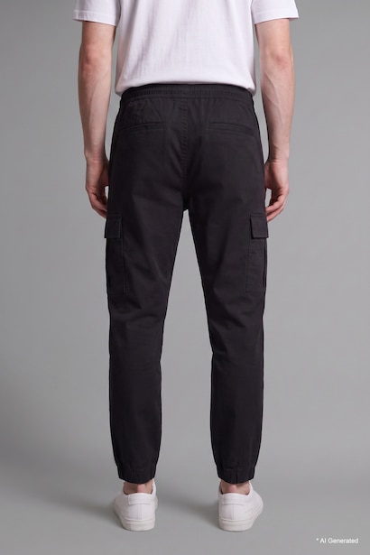 Cargo Pocket Elastic Waist Jogger Fit Gabardine Trousers