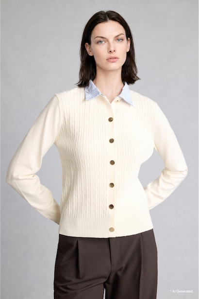 Cardigan en maille à col rond Coupe régulière