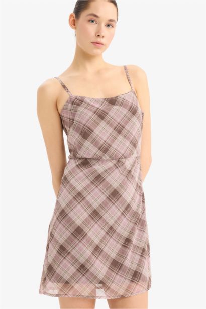 Mini Robe à bretelles en chiffon à carreaux