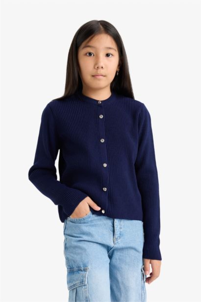 Girl Crew Neck Button Down Knit Cardigan