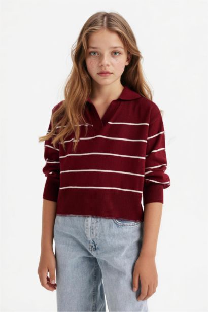 Girl Standard Fit Striped Polo Neck Knitwear Pullover