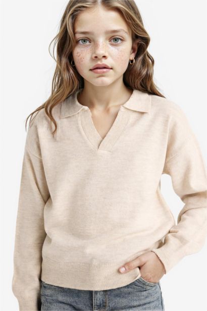 Girl Standard Fit Polo Neck Knit Pullover