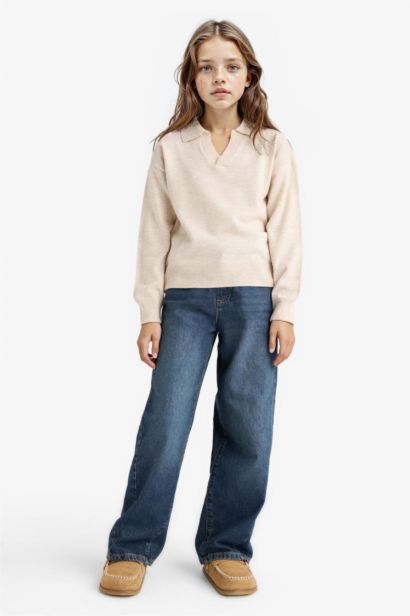 Girl Standard Fit Polo Neck Knit Pullover