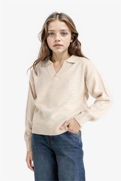 Girl Standard Fit Polo Neck Knit Pullover