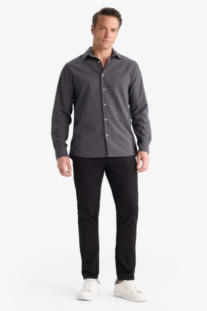 Regular Fit Polo Collar Cotton Long Sleeve Shirt