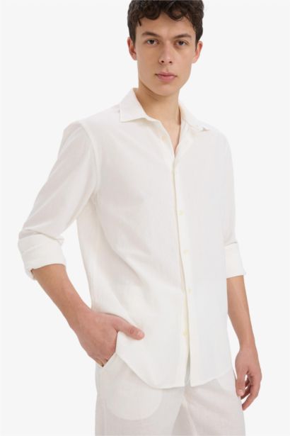Regular Fit Polo Collar Cotton Long Sleeve Shirt