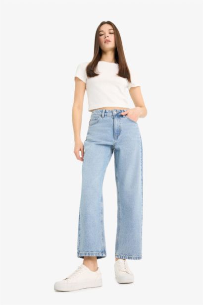 Straight Fit Regular Hem Denim Trousers