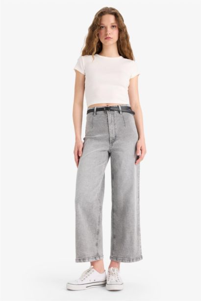 Culotte High Waist Straight Leg Jeans