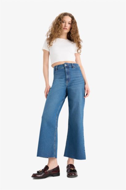 Culotte High Waist Straight Leg Jeans