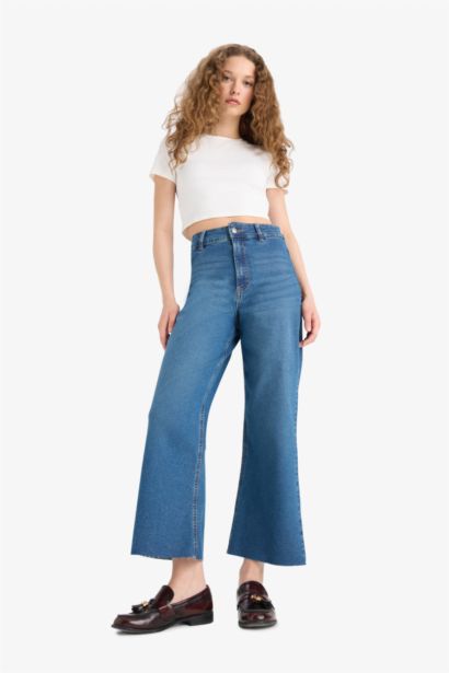 Джинсы Culotte с высокой талией и прямыми штанинами, выстиранные Snowwash.