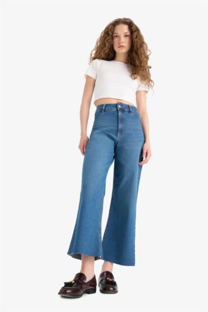 Culotte High Waist Straight Leg Jeans