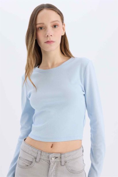 T-shirt slim basique en ribana à manches longues