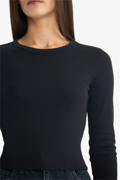 Slim Fit Crew Neck Ribbed Long Sleeve T-Shirt