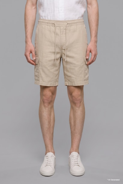 Regular Fit Elastic Waist Cotton Cargo Bermuda Shorts