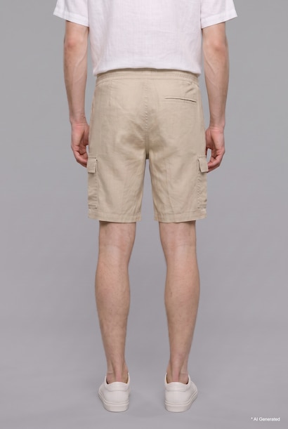 Regular Fit Elastic Waist Cotton Cargo Bermuda Shorts