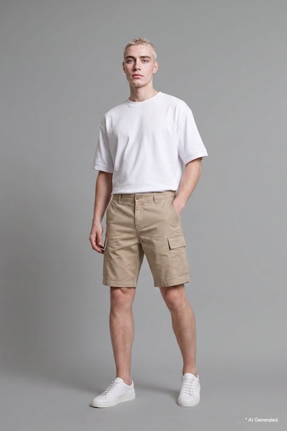 Regular Cargo Cotton Beige Shorts