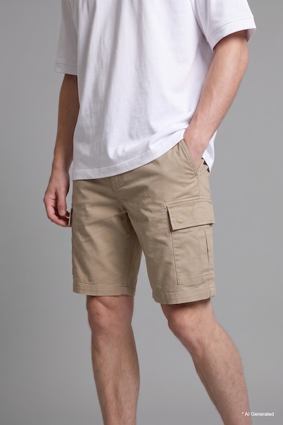 Regular Cargo Cotton Beige Shorts
