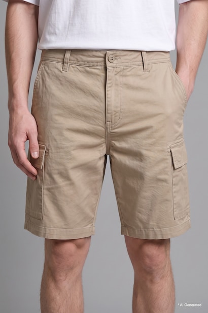 Regular Cargo Cotton Beige Shorts