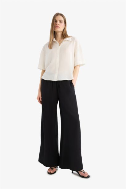 Pantalon large à taille élastique Coupe droite