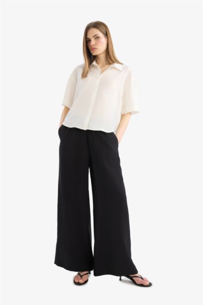 Pantalon large à taille élastique Coupe droite