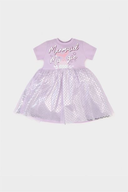 Baby Girl Printed Short Sleeve Tulle Dress